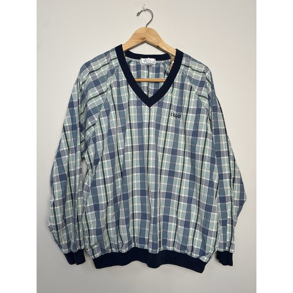 Vtg IZOD Golf Jacket Mens Medium Windbreaker Long Sleeve Sweater Pullover Plaid - Picture 1 of 9